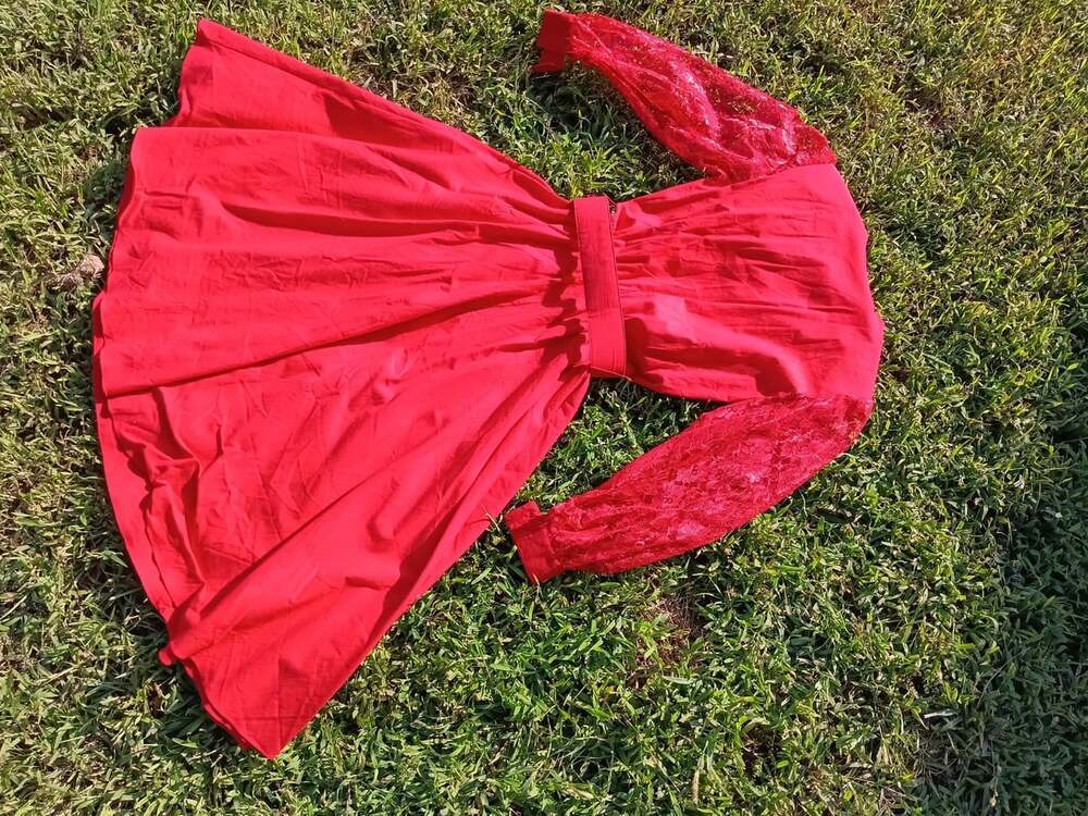 LILIA SMITY Vintage Western Dress Cowgirl Maxi Red Fringed Stud Buttons 9/10 - Picture 9 of 11